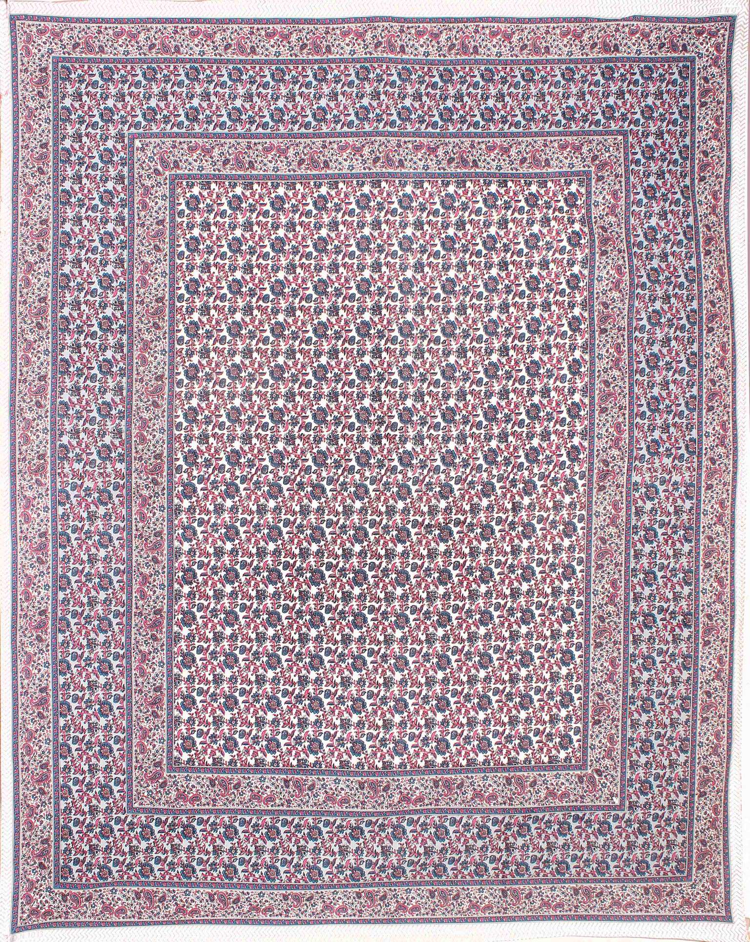 Rudra Bazaar Blue Pink 210 TC Cotton Double King Bedsheet With 2 Pillow Covers - Distacart