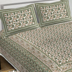 Rudra Bazaar Green 210 TC Cotton Double King Bedsheet With 2 Pillow Covers - Distacart