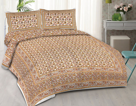 Rudra Bazaar Orange 210 TC Cotton Double King Bedsheet With 2 Pillow Covers