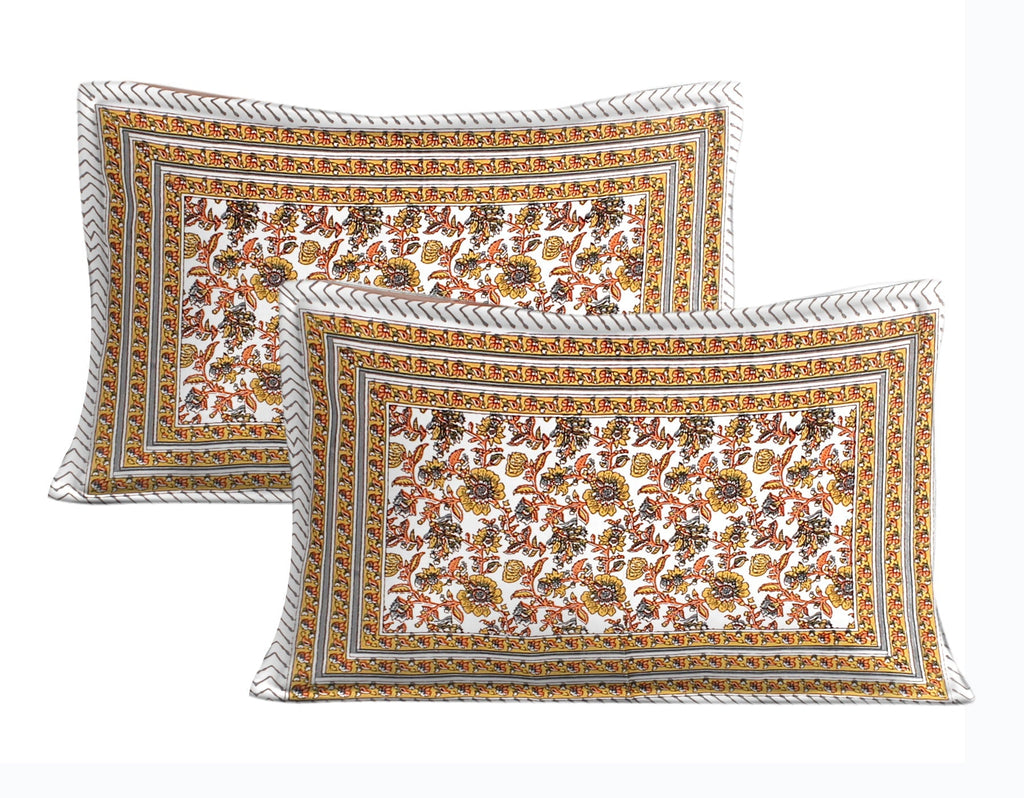 Rudra Bazaar Orange 210 TC Cotton Double King Bedsheet With 2 Pillow Covers - Distacart