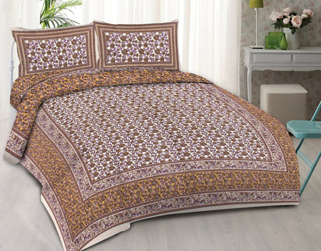 Rudra Bazaar Purple Brown 210 TC Cotton Double King Bedsheet With 2 Pillow Covers