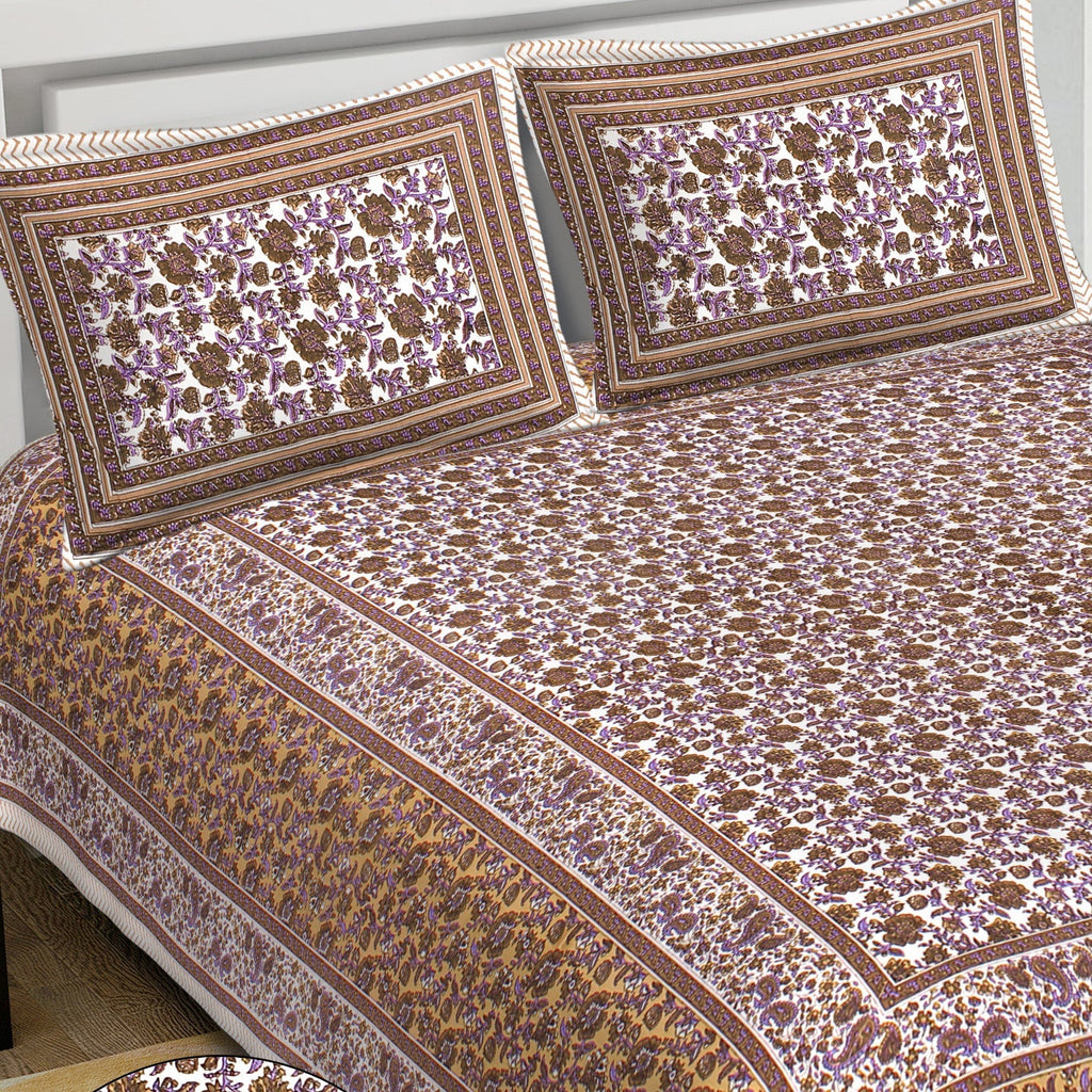 Rudra Bazaar Purple Brown 210 TC Cotton Double King Bedsheet With 2 Pillow Covers - Distacart
