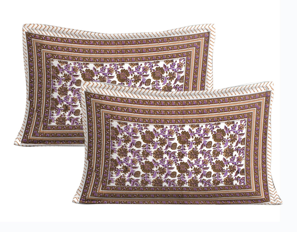Rudra Bazaar Purple Brown 210 TC Cotton Double King Bedsheet With 2 Pillow Covers - Distacart