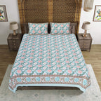 Rudra Bazaar Blue 210 TC Cotton Double King Bedsheet With 2 Pillow Covers - Distacart