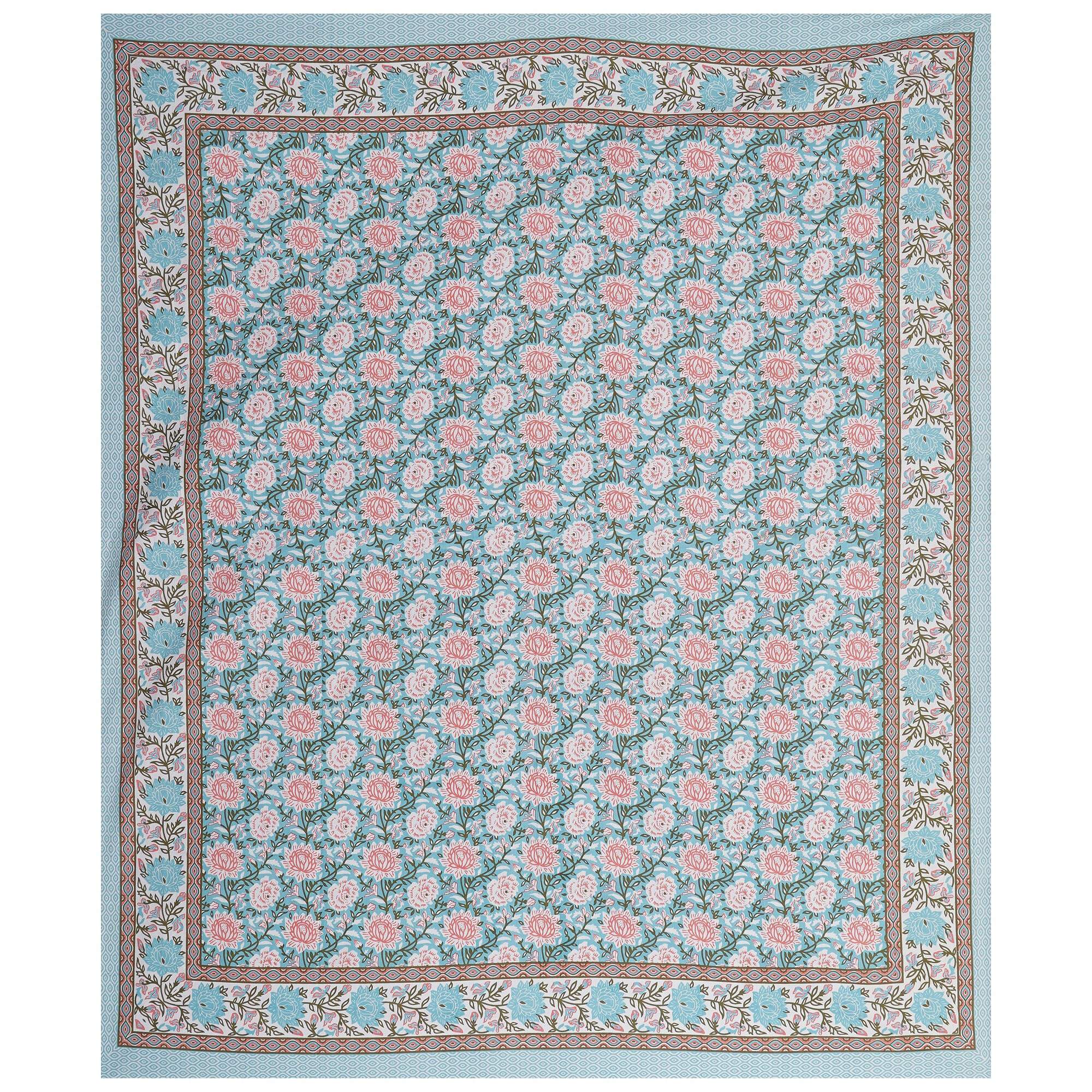 Rudra Bazaar Blue 210 TC Cotton Double King Bedsheet With 2 Pillow Covers - Distacart