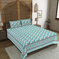 Rudra Bazaar Sea Green 210 TC Cotton Double King Bedsheet With 2 Pillow Covers - Distacart