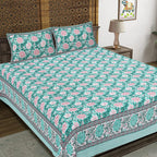 Rudra Bazaar Sea Green 210 TC Cotton Double King Bedsheet With 2 Pillow Covers - Distacart