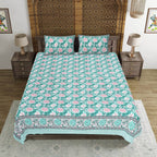 Rudra Bazaar Sea Green 210 TC Cotton Double King Bedsheet With 2 Pillow Covers - Distacart