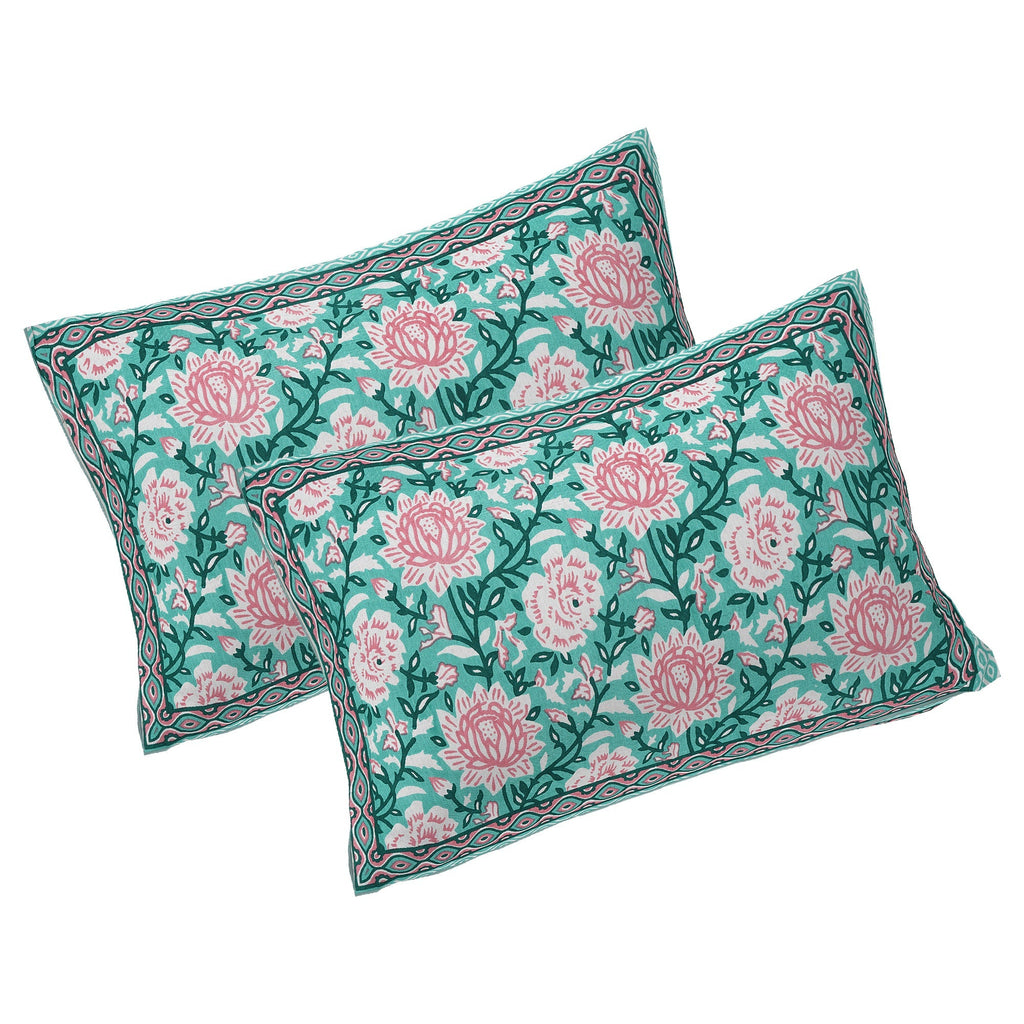 Rudra Bazaar Sea Green 210 TC Cotton Double King Bedsheet With 2 Pillow Covers - Distacart