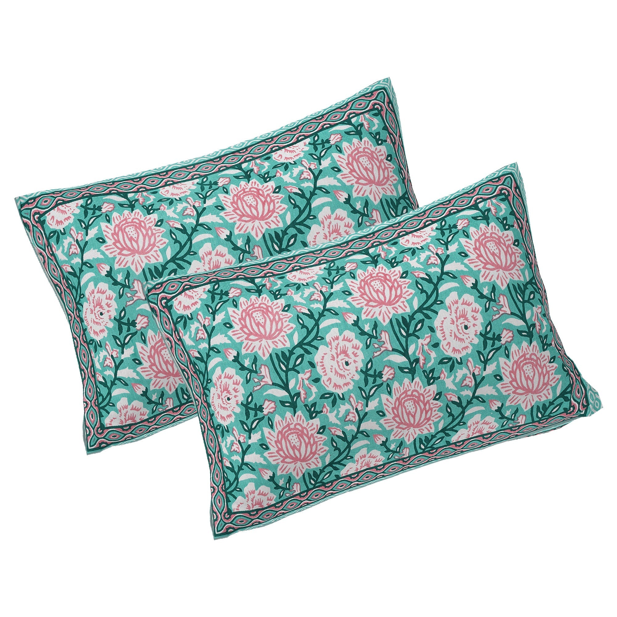 Rudra Bazaar Sea Green 210 TC Cotton Double King Bedsheet With 2 Pillow Covers - Distacart
