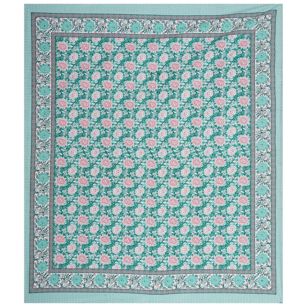 Rudra Bazaar Sea Green 210 TC Cotton Double King Bedsheet With 2 Pillow Covers - Distacart