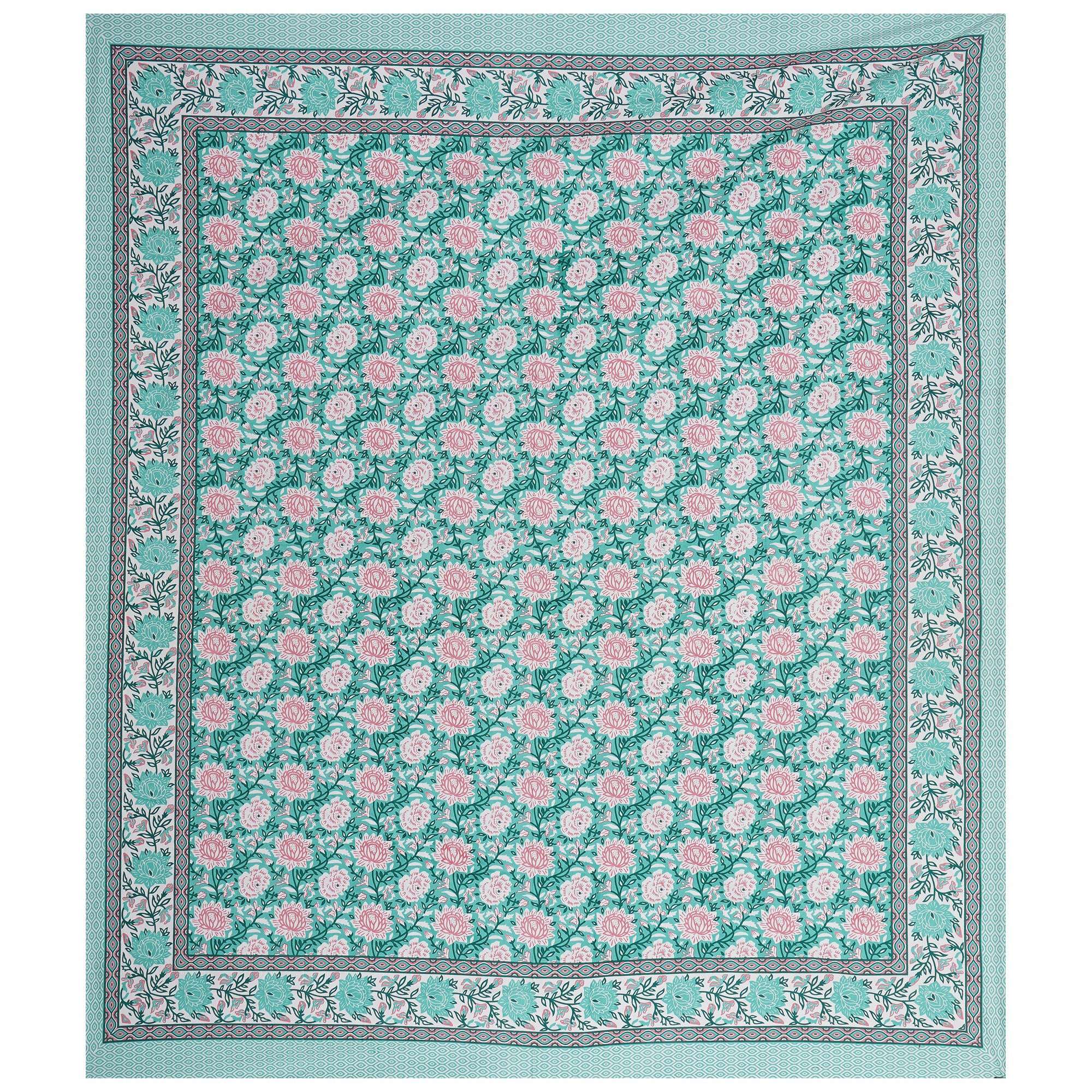 Rudra Bazaar Sea Green 210 TC Cotton Double King Bedsheet With 2 Pillow Covers - Distacart