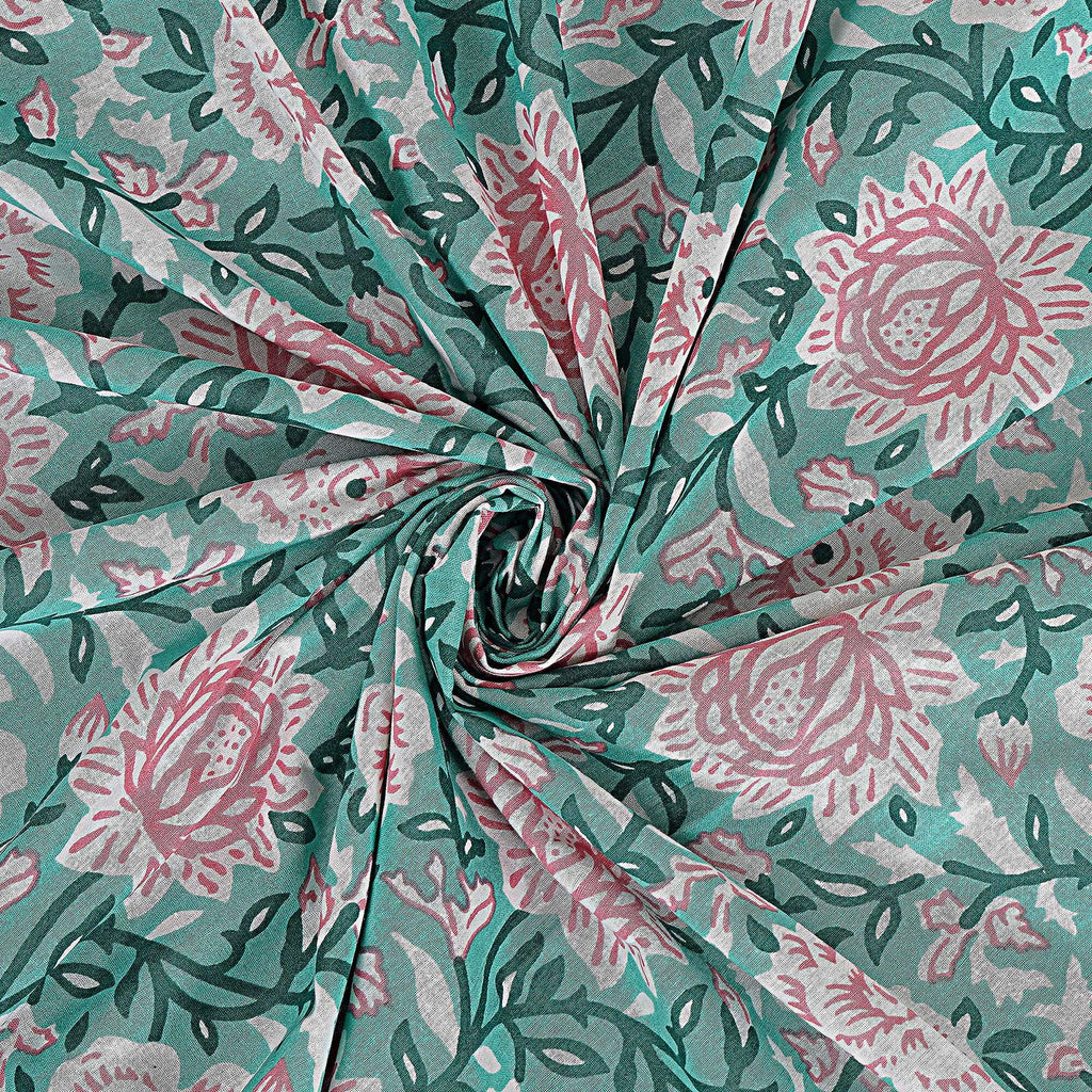 Rudra Bazaar Sea Green 210 TC Cotton Double King Bedsheet With 2 Pillow Covers - Distacart