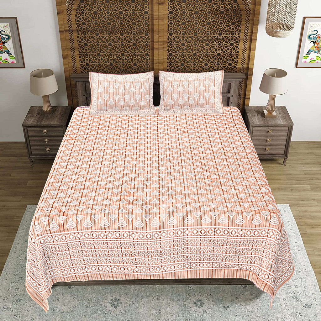 Rudra Bazaar Brown 210 TC Cotton Double King Bedsheet With 2 Pillow Covers - Distacart