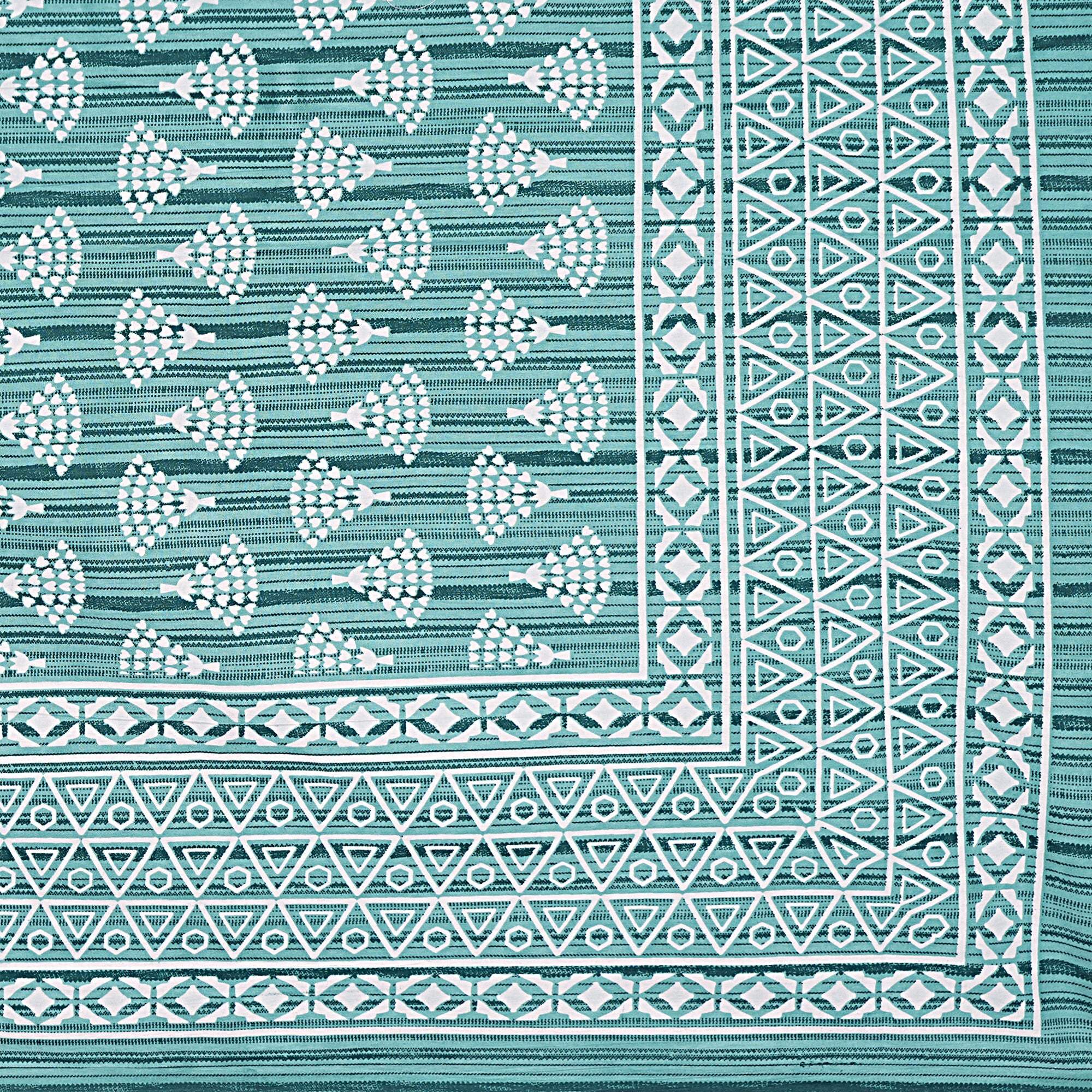 Rudra Bazaar Sea Green 210 TC Cotton Double King Bedsheet With 2 Pillow Covers - Distacart