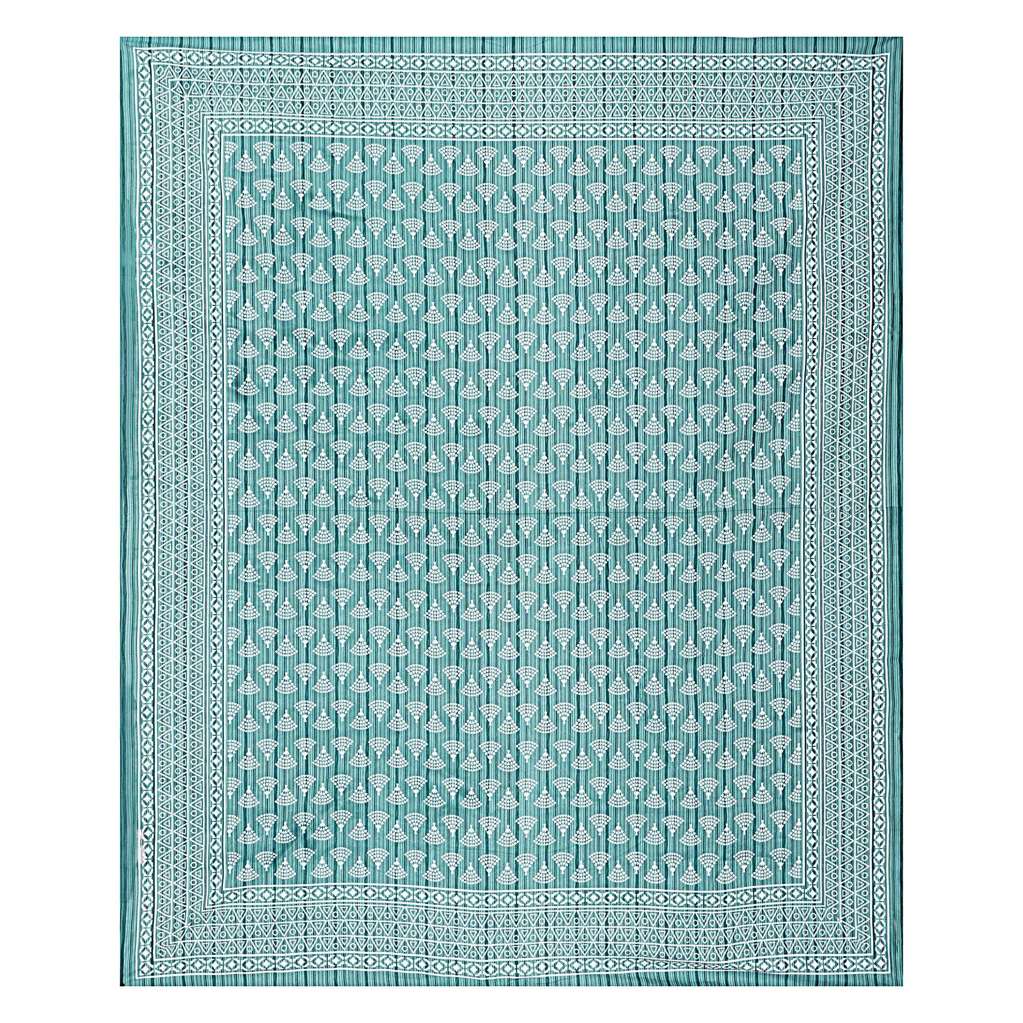 Rudra Bazaar Sea Green 210 TC Cotton Double King Bedsheet With 2 Pillow Covers - Distacart