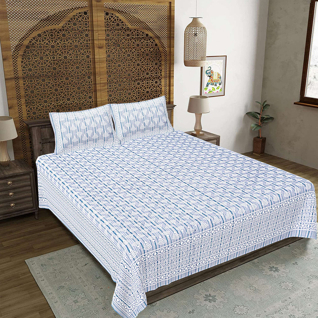 Rudra Bazaar Grey 210 TC Cotton Double King Bedsheet With 2 Pillow Covers - Distacart