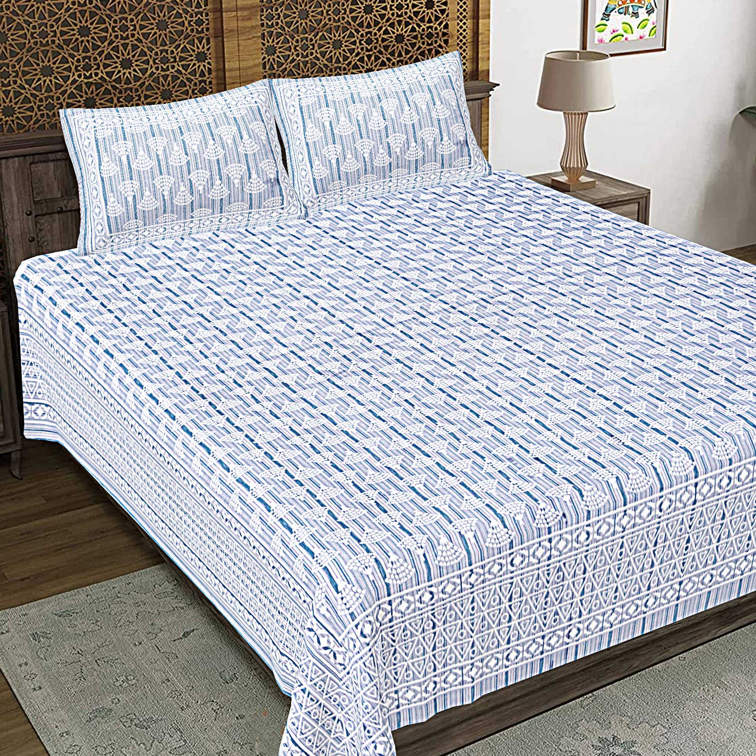 Rudra Bazaar Grey 210 TC Cotton Double King Bedsheet With 2 Pillow Covers - Distacart