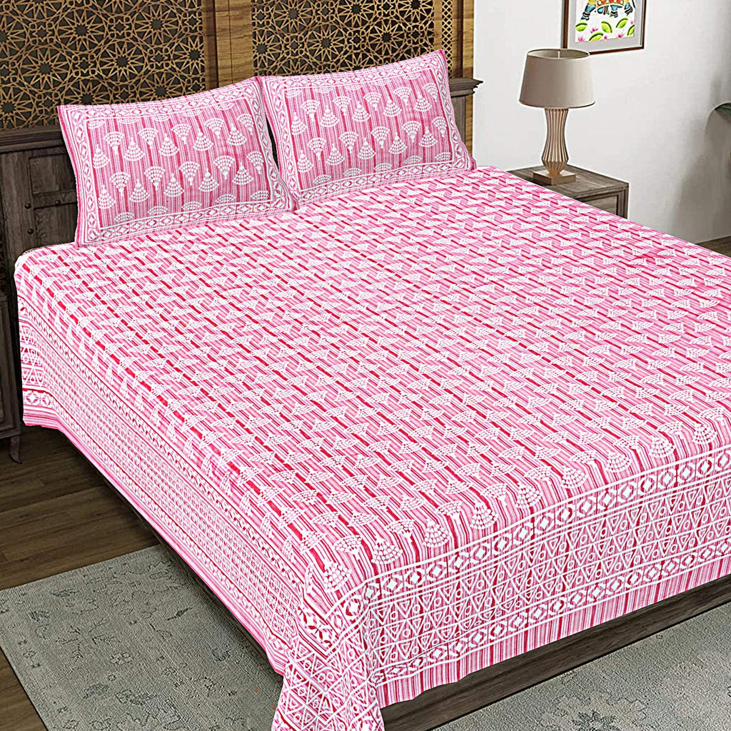 Rudra Bazaar Pink 210 TC Cotton Double King Bedsheet With 2 Pillow Covers - Distacart