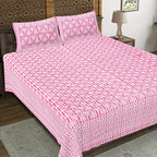 Rudra Bazaar Pink 210 TC Cotton Double King Bedsheet With 2 Pillow Covers - Distacart