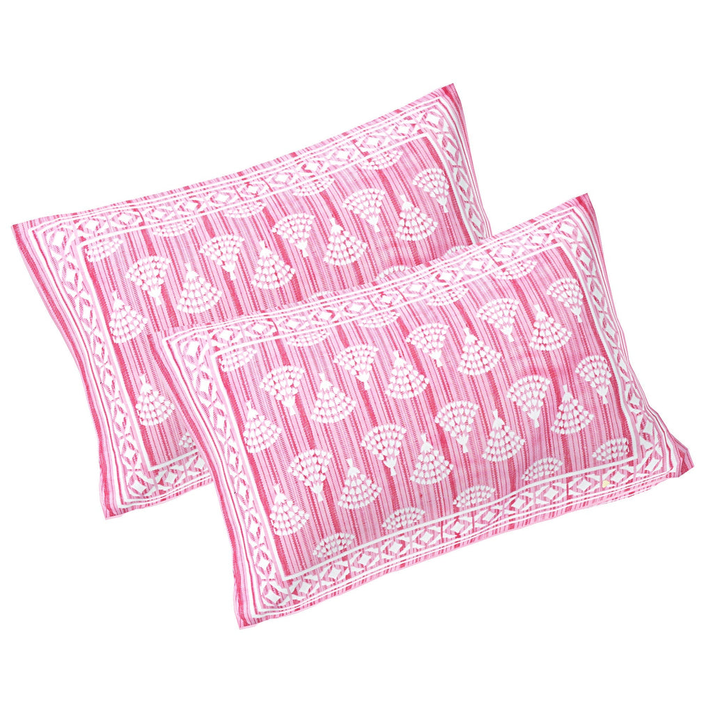 Rudra Bazaar Pink 210 TC Cotton Double King Bedsheet With 2 Pillow Covers - Distacart