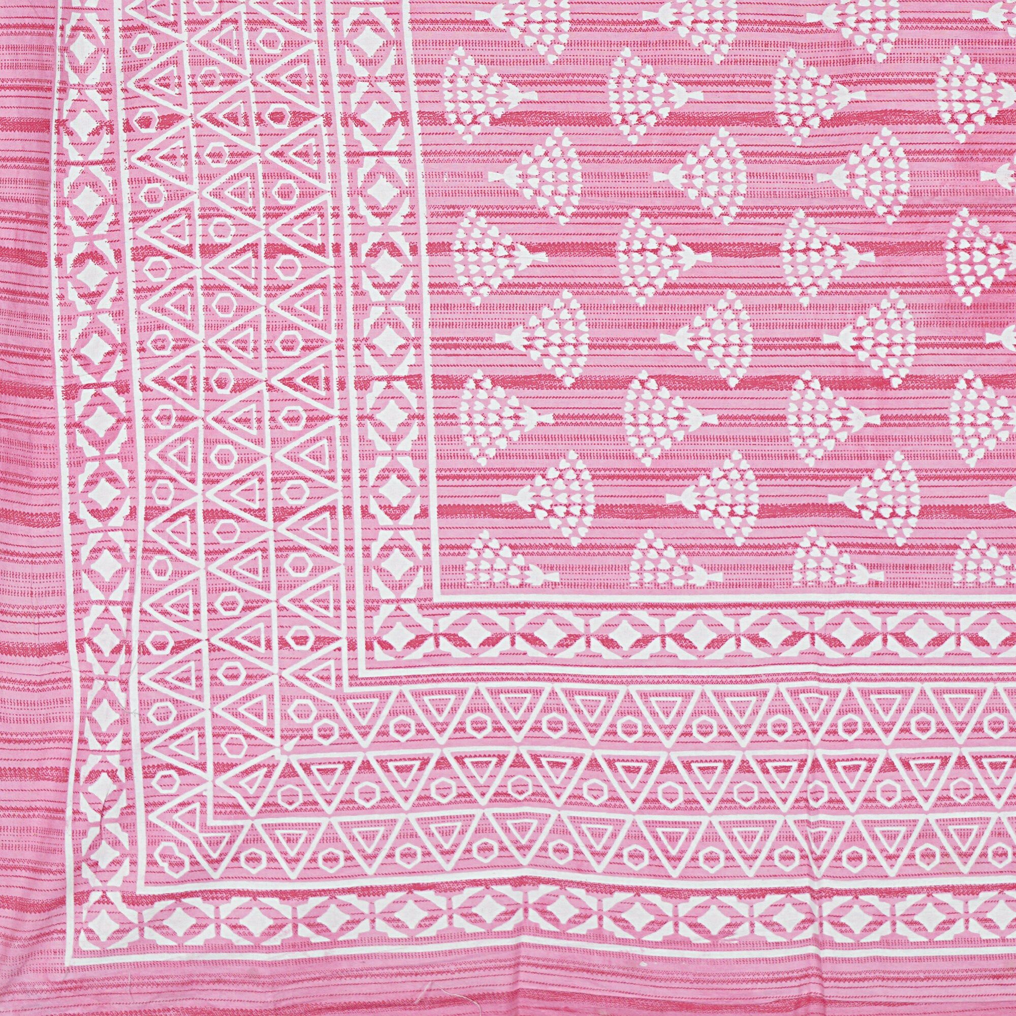 Rudra Bazaar Pink 210 TC Cotton Double King Bedsheet With 2 Pillow Covers - Distacart