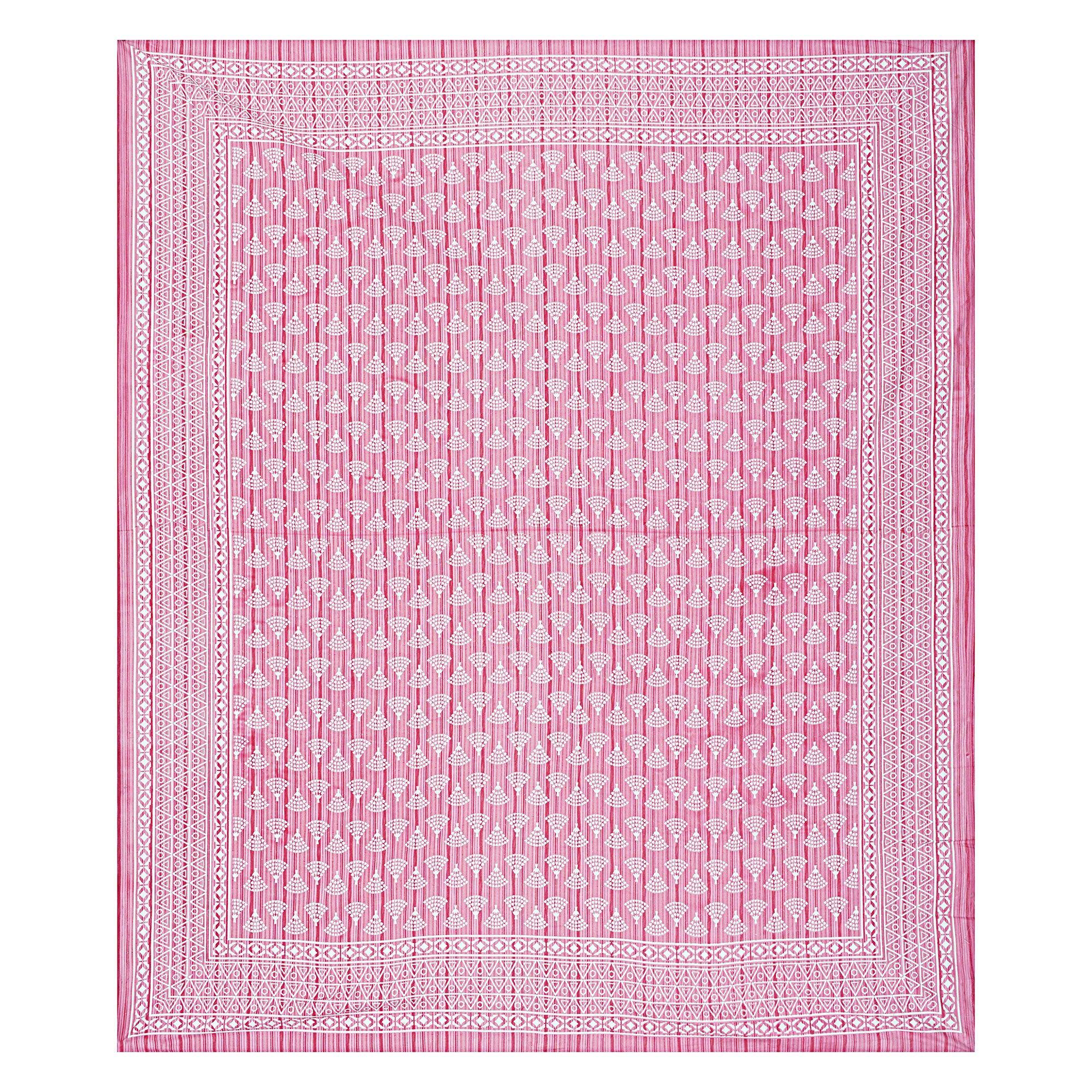 Rudra Bazaar Pink 210 TC Cotton Double King Bedsheet With 2 Pillow Covers - Distacart
