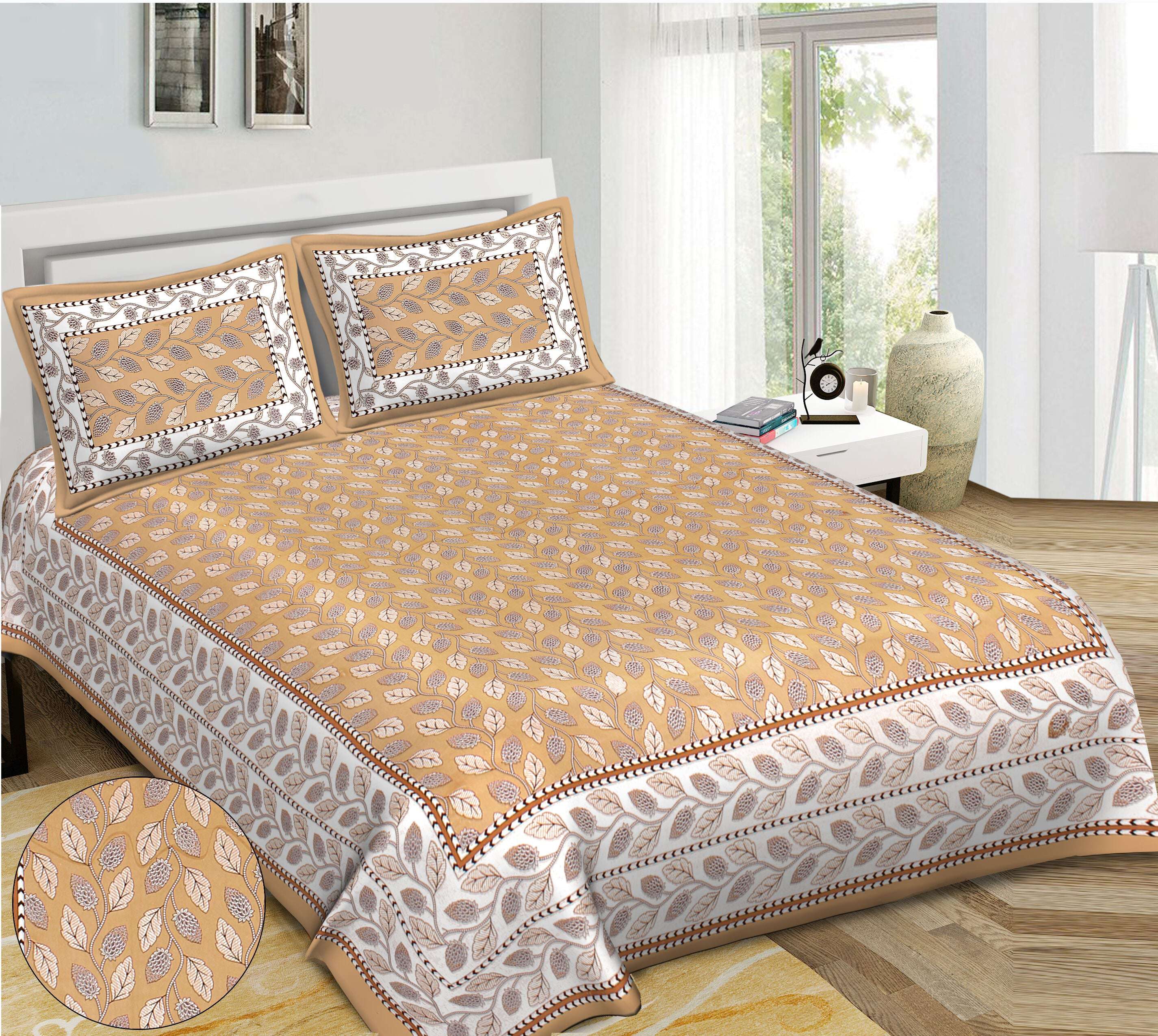Rudra Bazaar Brown 210 TC Cotton Double King Bedsheet With 2 Pillow Covers - Distacart
