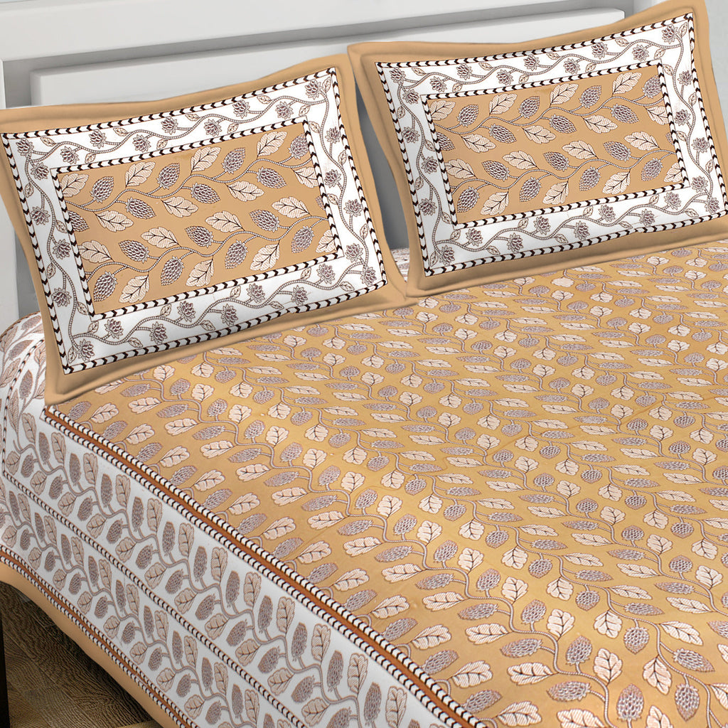 Rudra Bazaar Brown 210 TC Cotton Double King Bedsheet With 2 Pillow Covers - Distacart