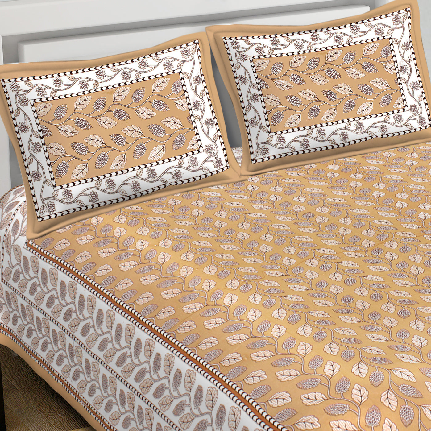 Rudra Bazaar Brown 210 TC Cotton Double King Bedsheet With 2 Pillow Covers - Distacart
