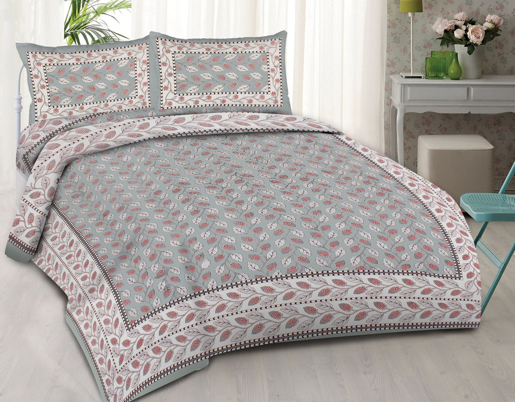 Rudra Bazaar Grey 210 TC Cotton Double King Bedsheet With 2 Pillow Covers - Distacart