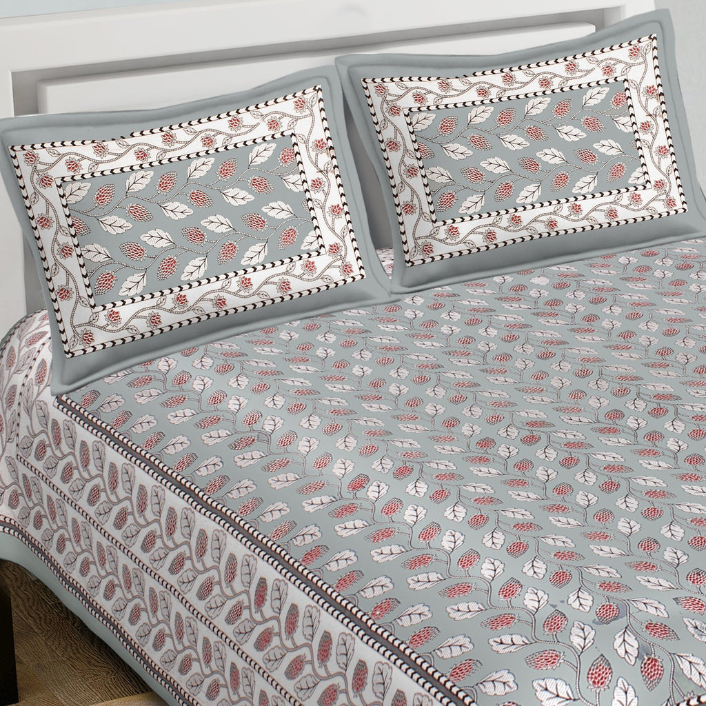 Rudra Bazaar Grey 210 TC Cotton Double King Bedsheet With 2 Pillow Covers - Distacart