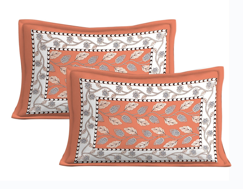 Rudra Bazaar Orange 210 TC Cotton Double King Bedsheet With 2 Pillow Covers - Distacart