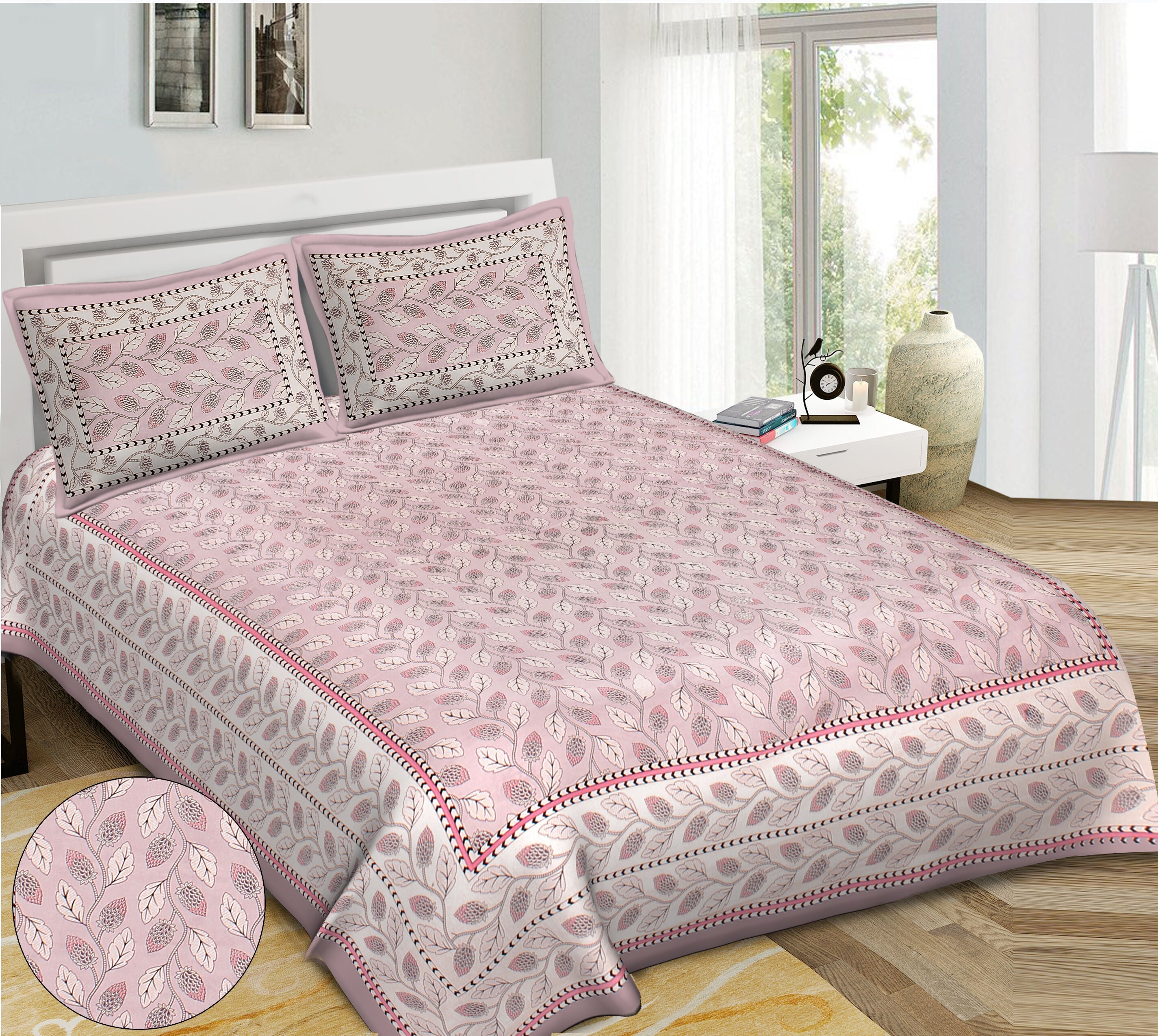 Rudra Bazaar Purple 210 TC Cotton Double King Bedsheet With 2 Pillow Covers - Distacart