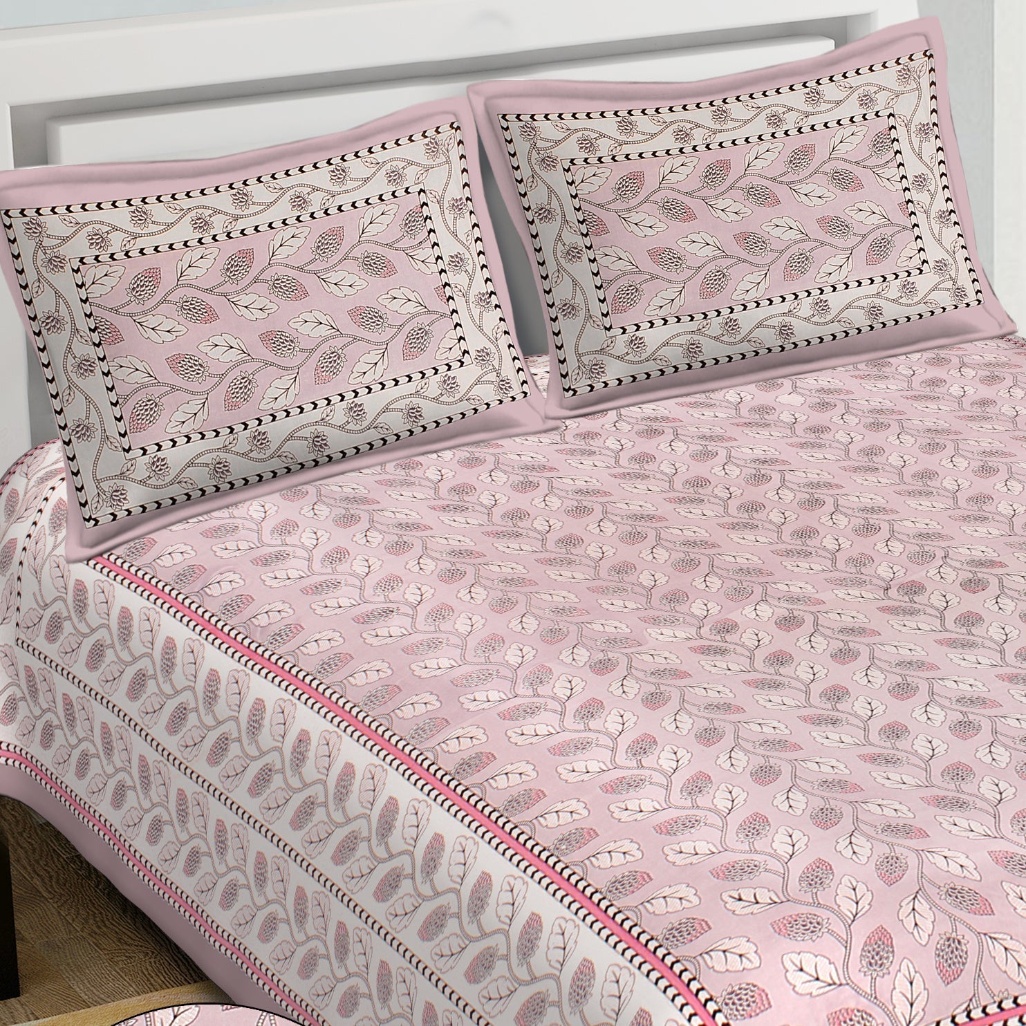 Rudra Bazaar Purple 210 TC Cotton Double King Bedsheet With 2 Pillow Covers - Distacart