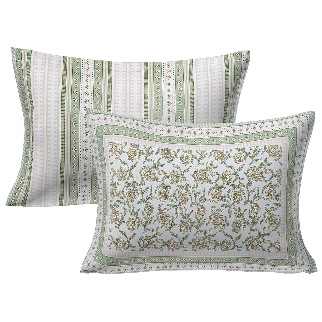 Rudra Bazaar Green 210 TC Cotton Double King Bedsheet With 2 Pillow Covers - Distacart