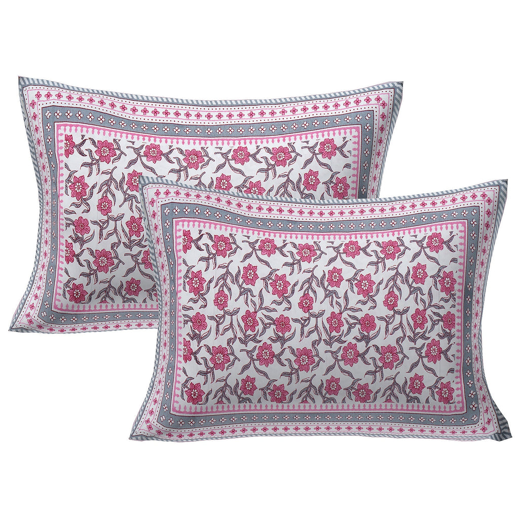 Rudra Bazaar Pink 210 TC Cotton Double King Bedsheet With 2 Pillow Covers - Distacart