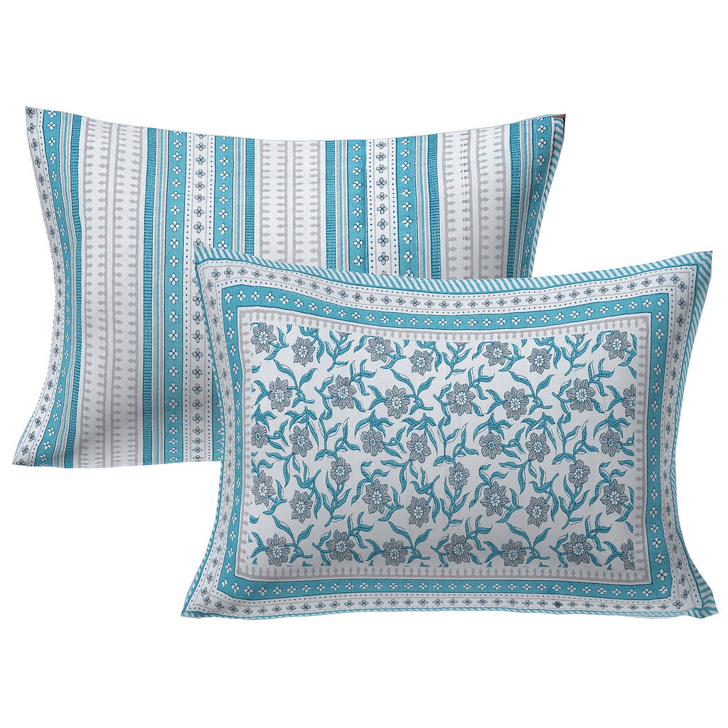 Rudra Bazaar Turquoise Blue 210 TC Cotton Double King Bedsheet With 2 Pillow Covers - Distacart