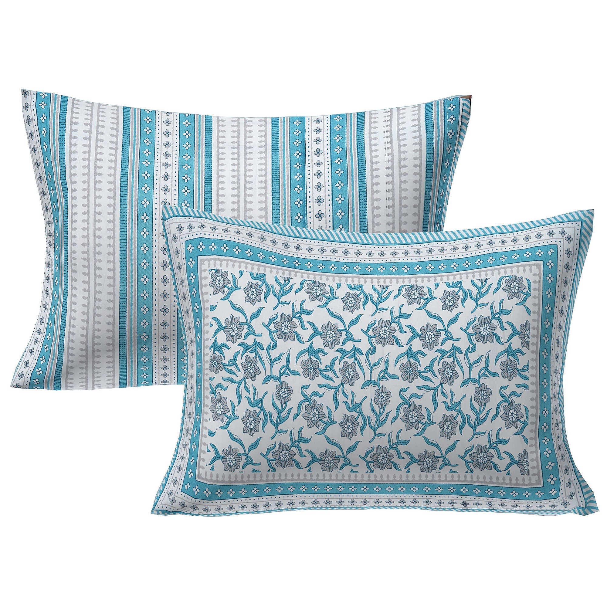 Rudra Bazaar Turquoise Blue 210 TC Cotton Double King Bedsheet With 2 Pillow Covers - Distacart
