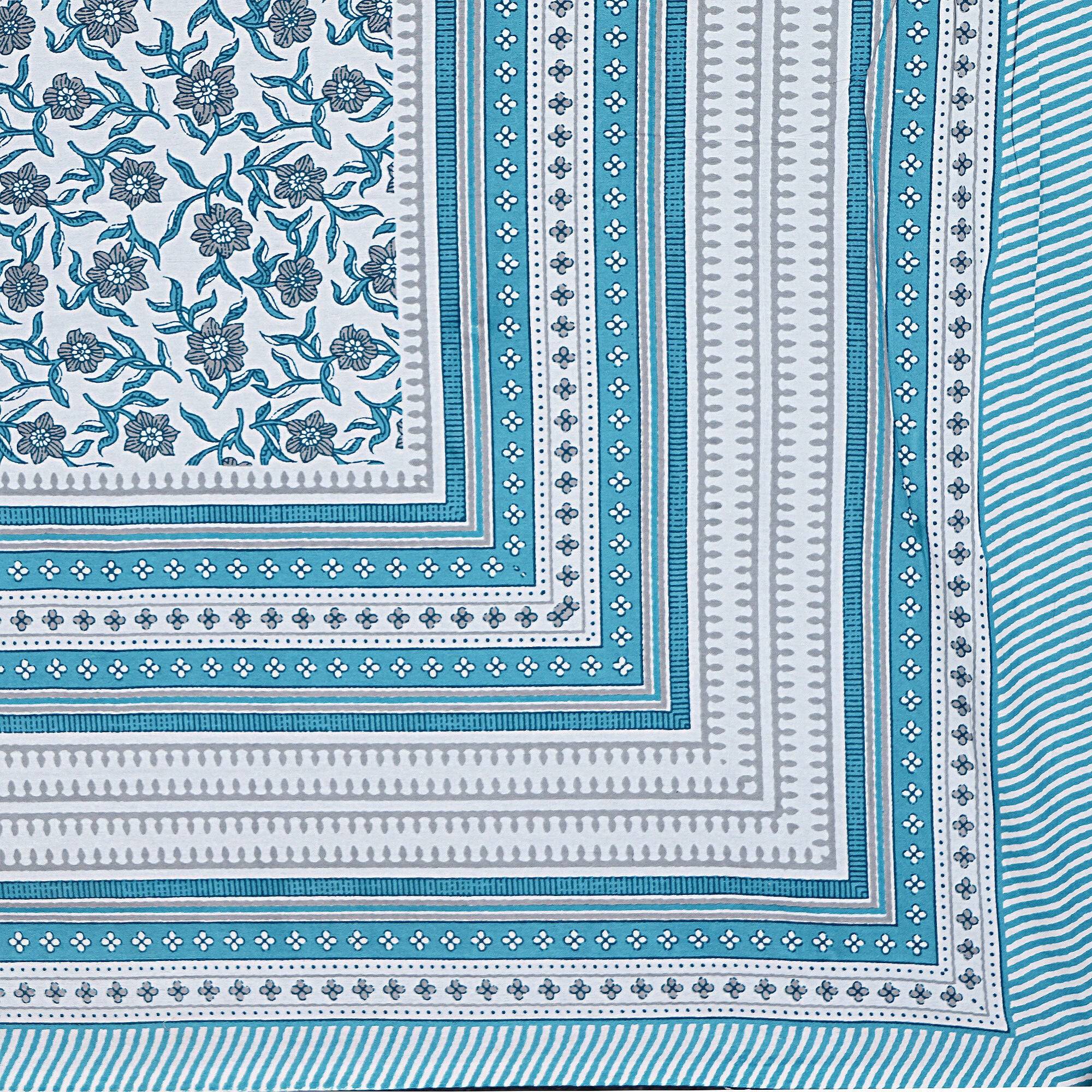 Rudra Bazaar Turquoise Blue 210 TC Cotton Double King Bedsheet With 2 Pillow Covers - Distacart