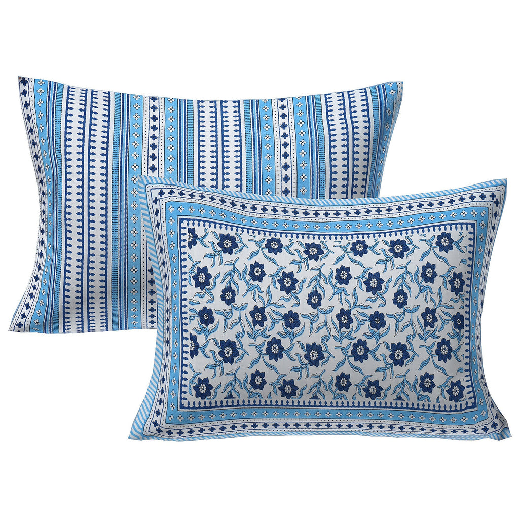 Rudra Bazaar Blue 210 TC Cotton Double King Bedsheet With 2 Pillow Covers - Distacart