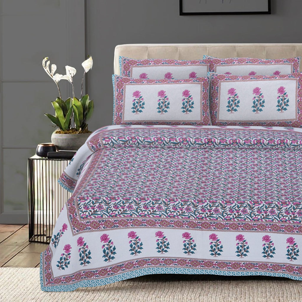 Rudra Bazaar Sea Green 210 TC Cotton Double King Bedsheet With 2 Pillow Covers - Distacart