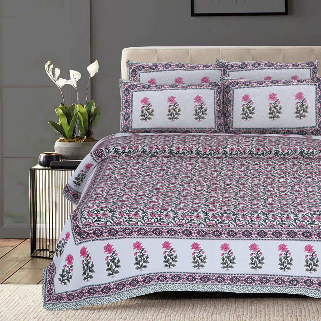 Rudra Bazaar Green 210 TC Cotton Double King Bedsheet With 2 Pillow Covers - Distacart