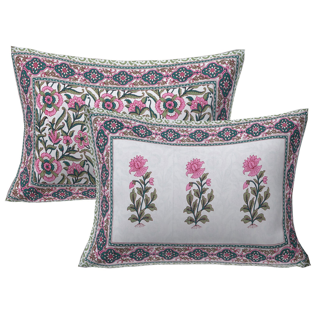 Rudra Bazaar Green 210 TC Cotton Double King Bedsheet With 2 Pillow Covers - Distacart