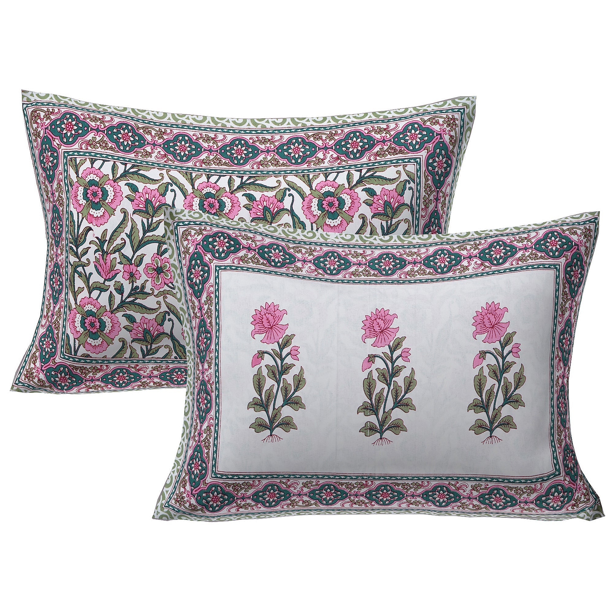 Rudra Bazaar Green 210 TC Cotton Double King Bedsheet With 2 Pillow Covers - Distacart