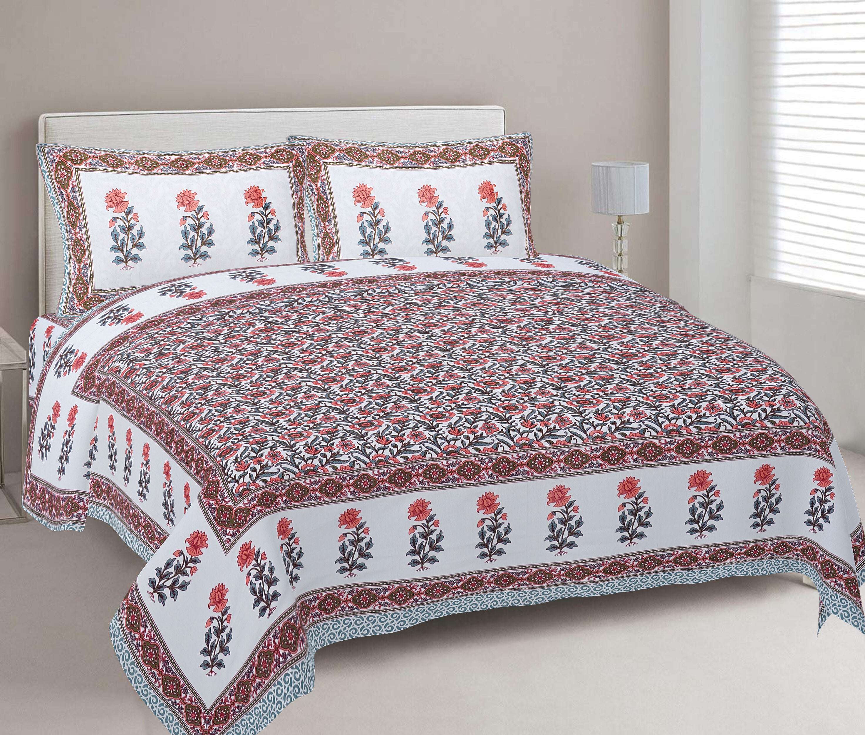 Rudra Bazaar Grey 210 TC Cotton Double King Bedsheet With 2 Pillow Covers - Distacart