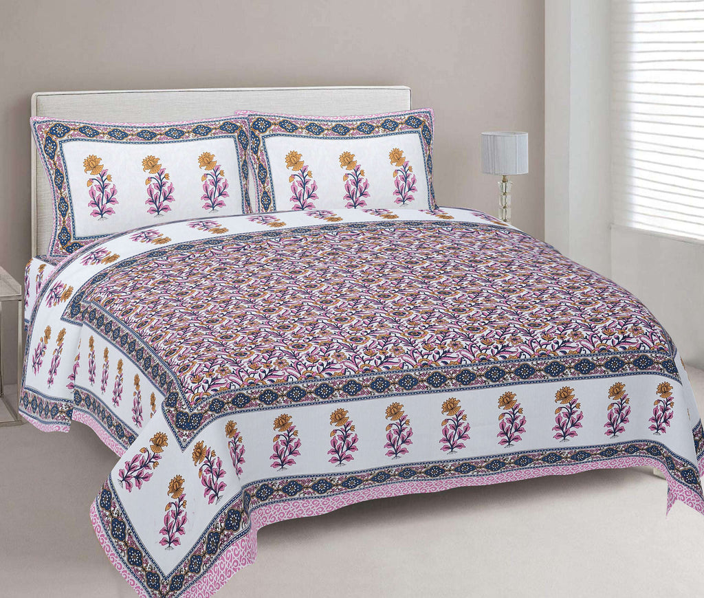 Rudra Bazaar Pink 210 TC Cotton Double King Bedsheet With 2 Pillow Covers - Distacart