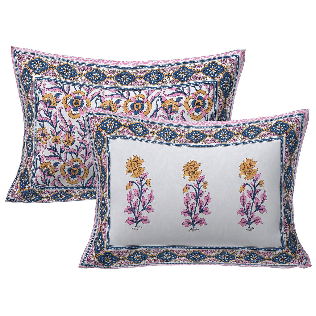 Rudra Bazaar Pink 210 TC Cotton Double King Bedsheet With 2 Pillow Covers - Distacart