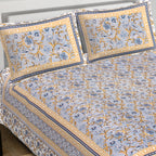 Rudra Bazaar Blue 210 TC Cotton Double King Bedsheet With 2 Pillow Covers - Distacart