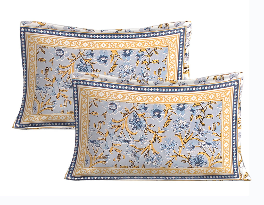 Rudra Bazaar Blue 210 TC Cotton Double King Bedsheet With 2 Pillow Covers - Distacart